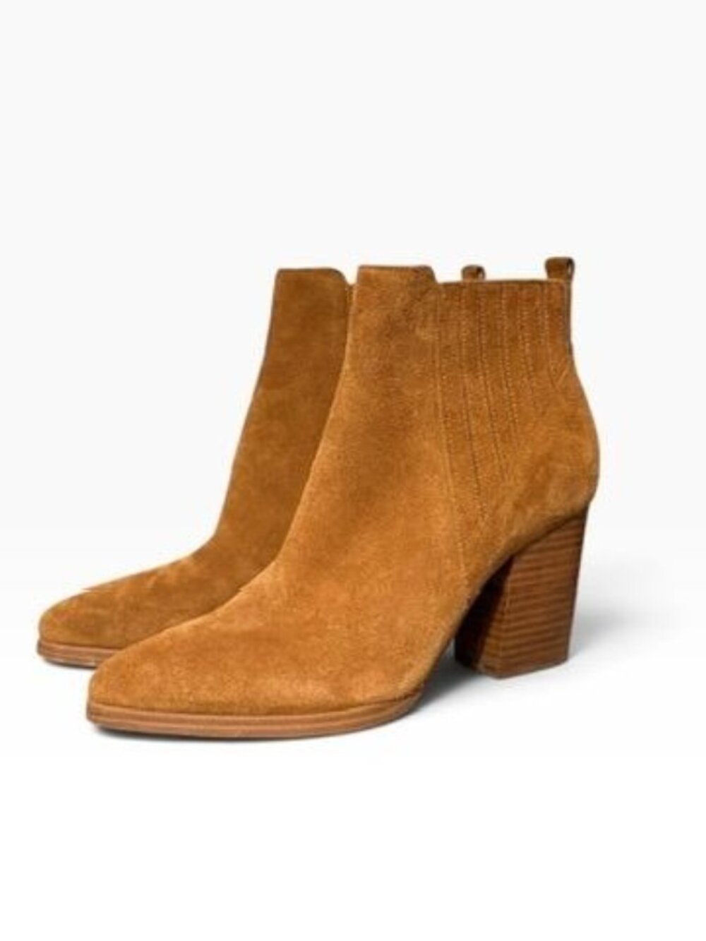 Suede Ankle Boots 8.5 Chestnut Brown Block Heel Stack Boho Western Fall Winter